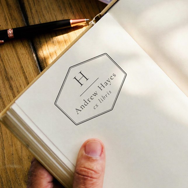 Retro einfaches Rahmen Modernes Monogramm Ex Libri Permastempel (Von Creator hochgeladen)