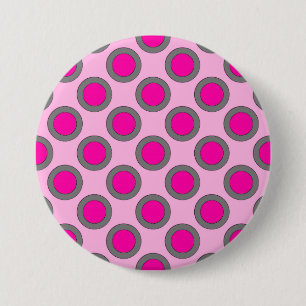 Retro eingekreiste Punkte, Fuchsie, grau und rosa Button
