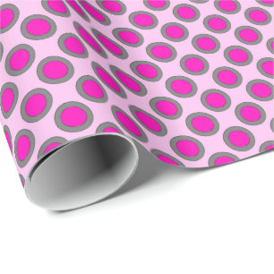 Retro eingekreiste Punkte, Fuchsie, grau und rosa Geschenkpapier