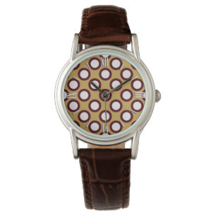 Retro eingekreiste Punkte, Karamelll, Sahne und Sc Armbanduhr
