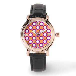 Retro eingekreiste Punkte, Mandarine und Magenta Armbanduhr