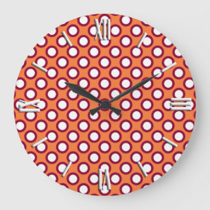Retro eingekreiste Punkte, Mandarinenorange und Ma Große Wanduhr