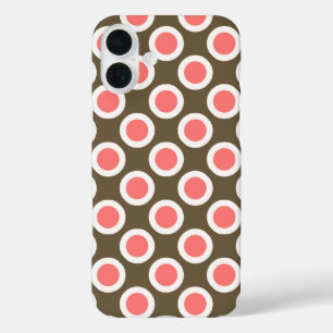 Retro eingekreiste Punkte, Taupe und Korallenrosa iPhone 16 Plus Hülle