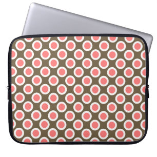 Retro eingekreiste Punkte, Taupe und Korallenrosa Laptopschutzhülle