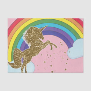 Retro Einhorn Regenbogen & Goldene Sterne Geburtst Seidenpapier