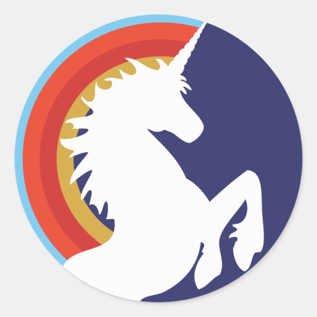 Retro-Einhorn- und Regenbogenkleber der 80er Jahre Runder Aufkleber (Vorderseite)