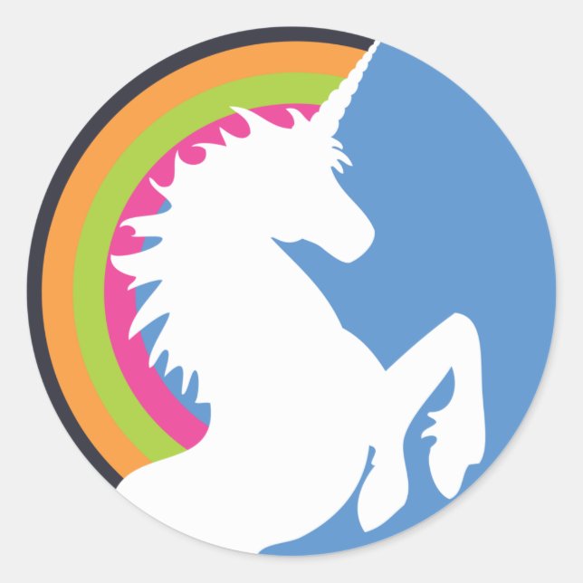 Retro-Einhorn- und Regenbogenkleber der 80er Jahre Runder Aufkleber (Vorderseite)
