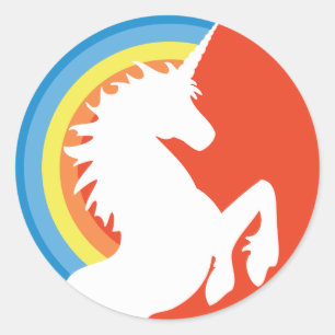 Retro-Einhorn- und Regenbogenkleber der 80er Jahre Runder Aufkleber