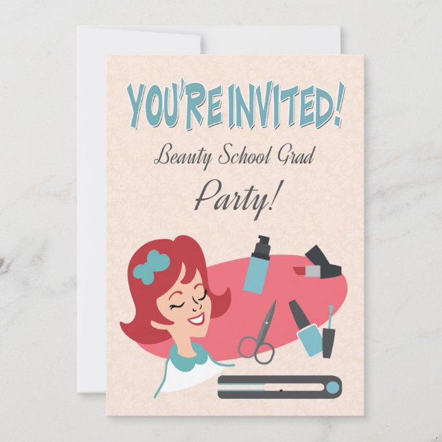 Retro Einladung für ein Party an der Schönheitssch (Vorderseite)