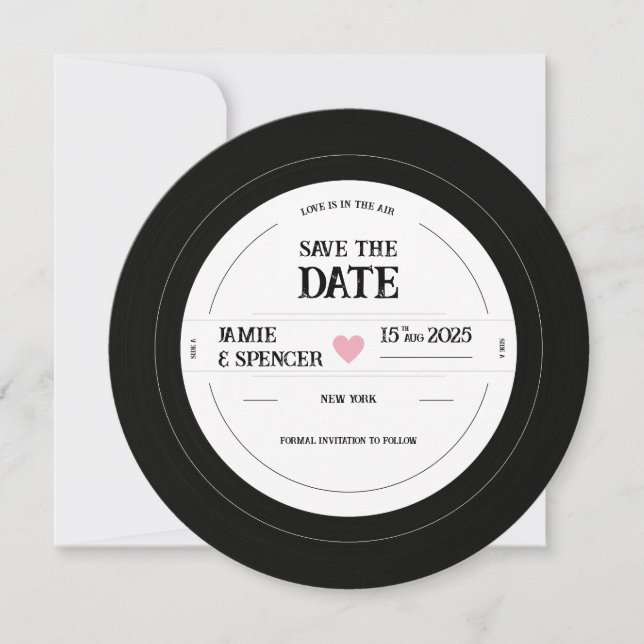 Retro Einzigartige Vinyl Record Hochzeit Speichern Save The Date (Vorderseite)