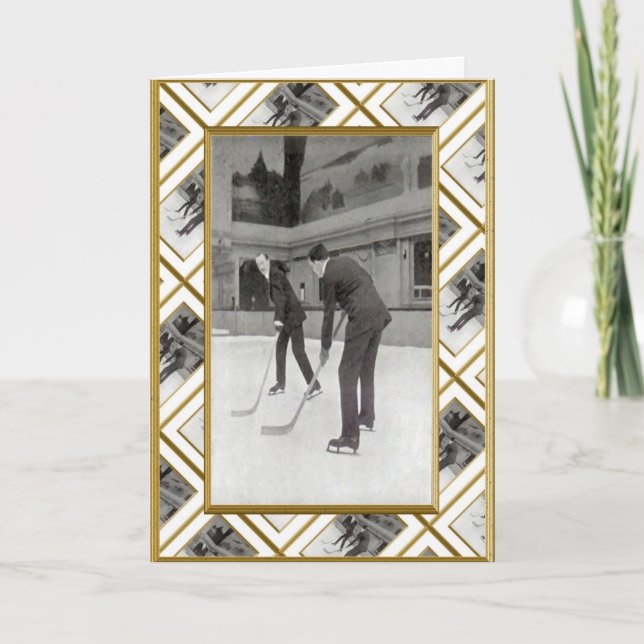 Retro Eis-Hockey Feiertagskarte (Vorderseite)