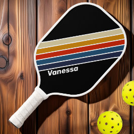 Retro-Eis-Regenbogen Streifen mit Namen Pickleball Schläger