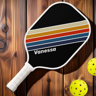 Retro-Eis-Regenbogen Streifen mit Namen Pickleball Schläger