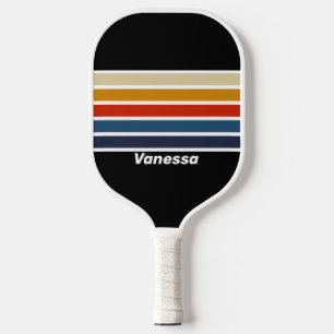 Retro-Eis-Regenbogen Über Streifen mit Namen Pickleball Schläger