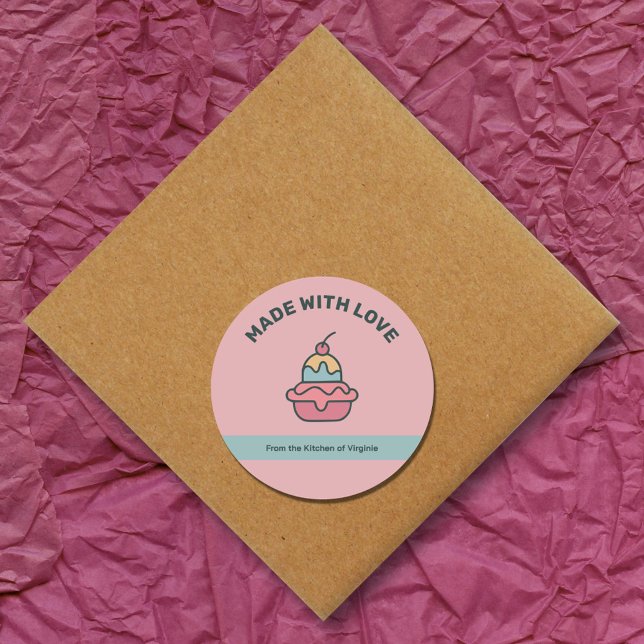 Retro-Eiscreme aus Liebe-Etikett Runder Aufkleber (Retro Ice Cream Made with Love Label Sticker)