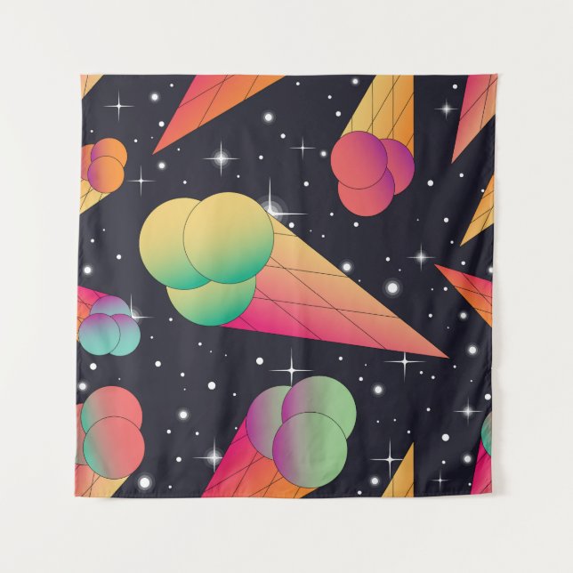 Retro-Eiscreme, kosmische Neon. Wandteppich (Vorderseite)