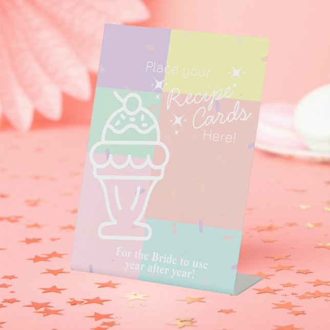 Retro-Eiscreme Legen Sie hier Ihre Rezeptionskarte Sockelschild (Retro Ice Cream Place Your Recipe Card Here Pedestal Sign)