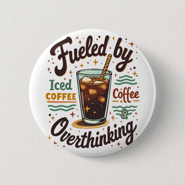 Retro-Eiskaffee und Überdenken Lustiges Grafikdesi Button (Vorderseite)
