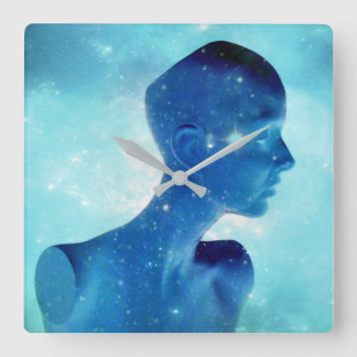 Retro Electric Blue Quadratische Wanduhr