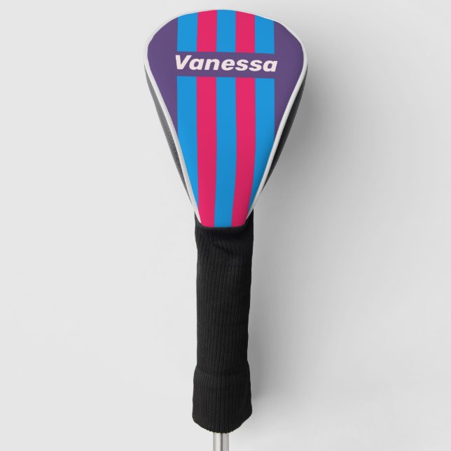 Retro Electric Grape Pin Stripes with Name Golf Headcover (Vorderseite)