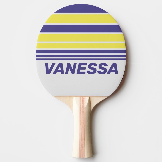 Retro Electric Lemon Grape Horizon Striping & Name Tischtennis Schläger (Vorderseite)