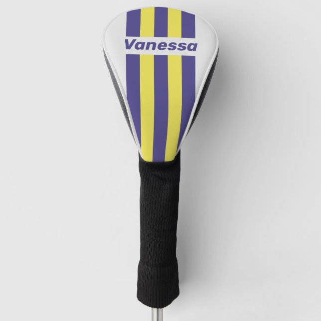 Retro Electric Lemon Grape Pin Stripes with Name Golf Headcover (Vorderseite)