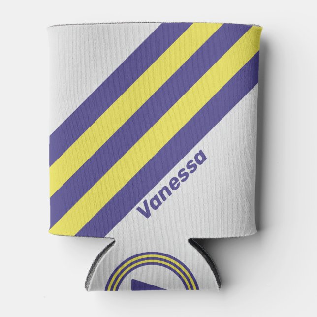 Retro Electric Lemon Grape Stripes with Name Dosenkühler (Vorderseite)