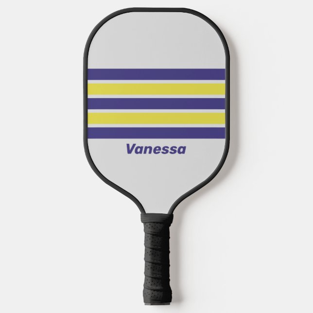 Retro Electric Lemon Traube über Streifen | Name Pickleball Schläger (Vorderseite)