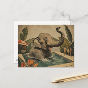 Retro-Elefant im Pool Postkarte