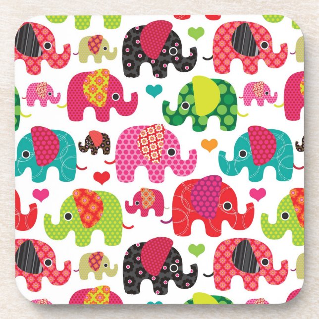 Retro Elefant scherzt Mustertapete Getränkeuntersetzer (Vorderseite)