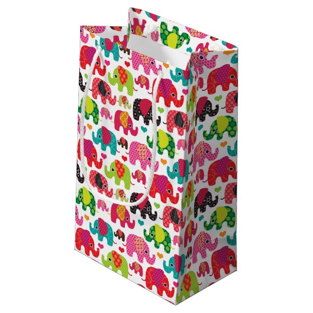 Retro Elefant scherzt Mustertapete Kleine Geschenktüte (Rückseite Schrägansicht)