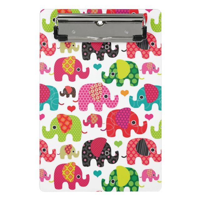 Retro Elefant scherzt Mustertapete Mini Klemmbrett (Vorderseite)