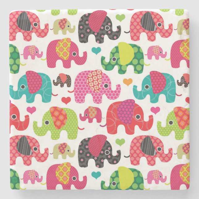 Retro Elefant scherzt Mustertapete Steinuntersetzer (Vorderseite)