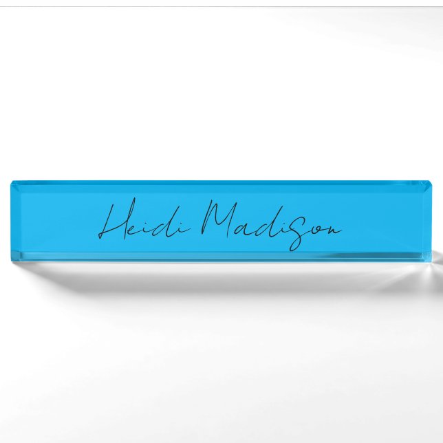 Retro Elegant Schlicht Simple Deep Blue Calligraph Namensplakette (Vorderseite)