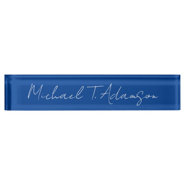 Retro Elegant Schlicht Simple Deep Blue Calligraph Namensplakette (Vorderseite)