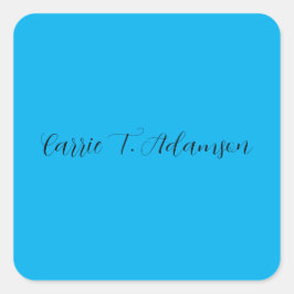 Retro Elegant Schlicht Sky Blue Calligraphy Name Quadratischer Aufkleber