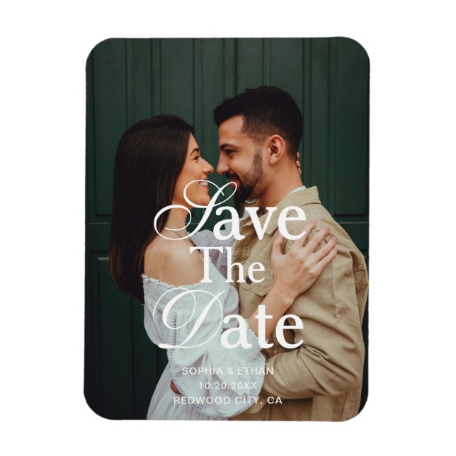 Retro Elegant Script Photo Wedding Save The Date  Magnet (Vertikal)