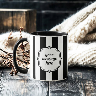 Retro elegante personalisierte Schwarz-Weiß-Streif Tasse