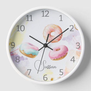 Retro-elegante Wasserfarbe Donut Acrylwand Uhr
