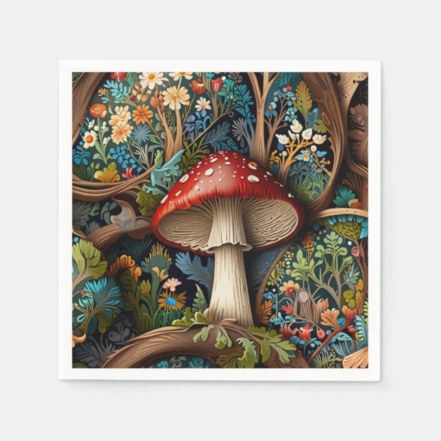 Retro eleganter bohemianischer Pilzwald Serviette (Vorderseite)