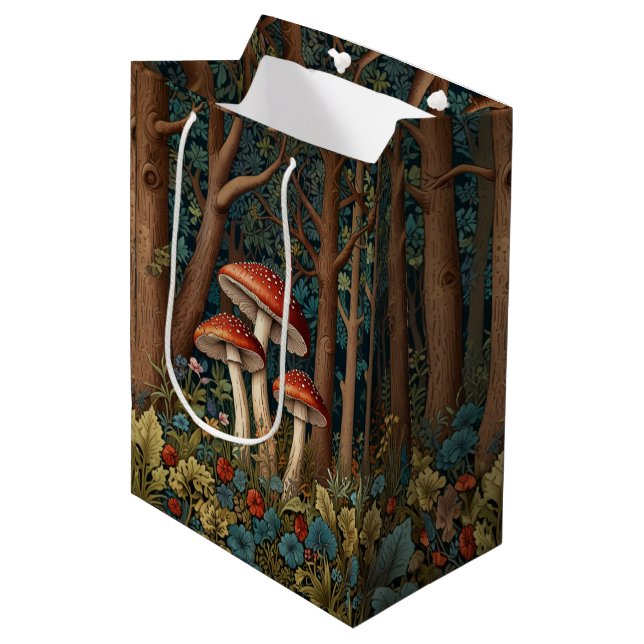 Retro-eleganter Pilzwald Mittlere Geschenktüte (Vorderseite Schrägansicht)