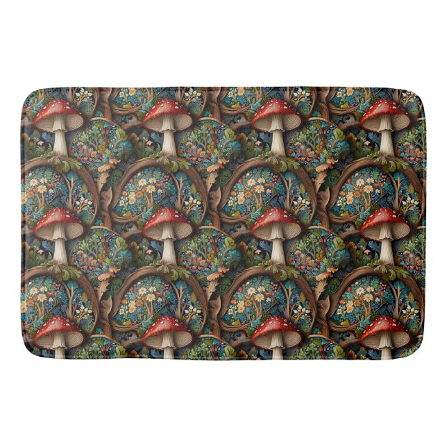 Retro-elegantes bohemisches Pilzwaldmuster Badematte (Vorderseite)