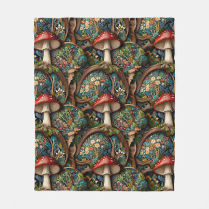 Retro-elegantes bohemisches Pilzwaldmuster Fleecedecke