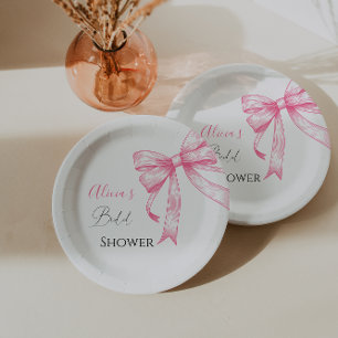 Retro Elegantes Coquette Pink Bow Brautparty Pappteller