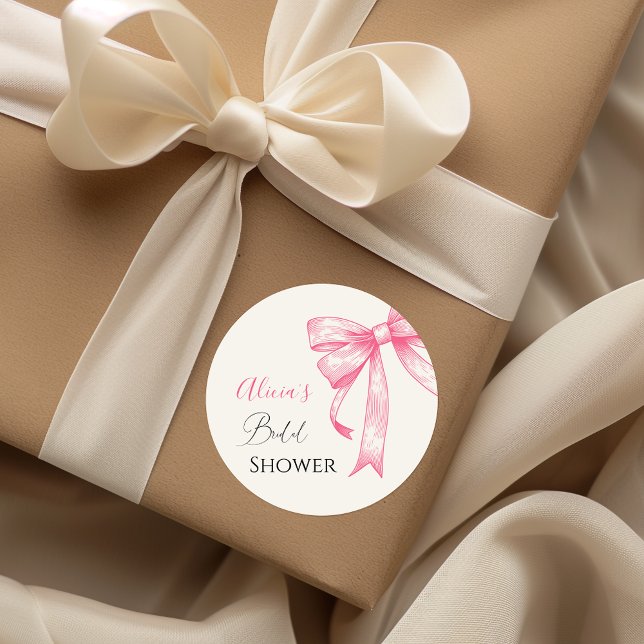 Retro Elegantes Coquette Pink Bow Brautparty Runder Aufkleber (Von Creator hochgeladen)