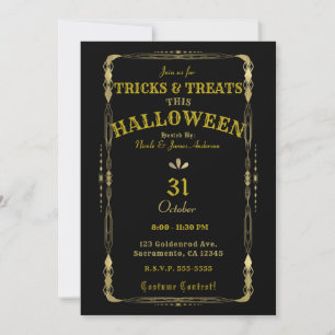 Retro Elegantes Vintages Black & Gold Deko Hallowe Einladung