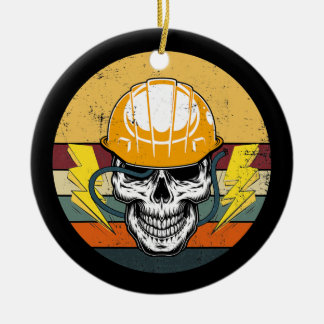 Retro-Elektriker-Totenkopf Elektroingenieur Keramik Ornament