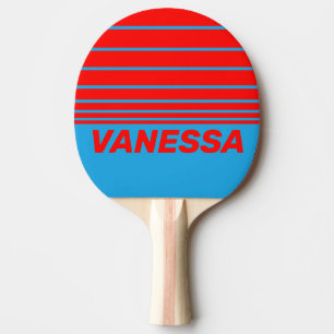 Retro Elektrisch Blau Rot Drei Horizontale Streife Tischtennis Schläger