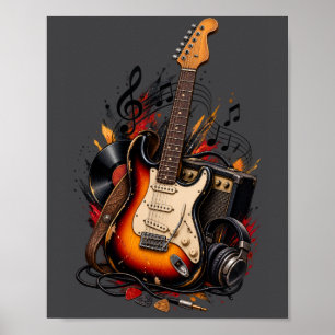 Retro-Elektrogitarre & -Verstärker Rockmusik-Wandk Poster