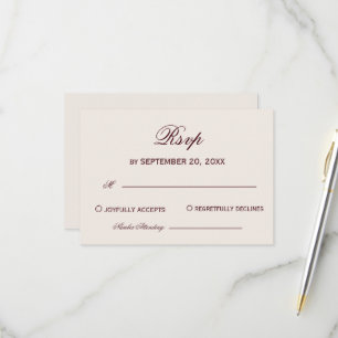 Retro Elfenbeinbeige und Burgunderrot elegante Hoc RSVP Karte